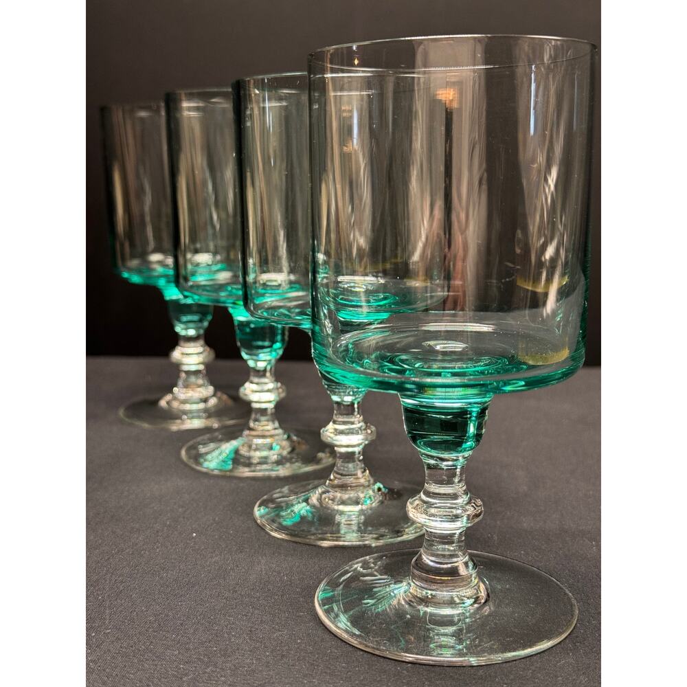 Set of 4 Vintage Sasaki Regency Aqua Wine Glasses – 6” Tall, Discontinued